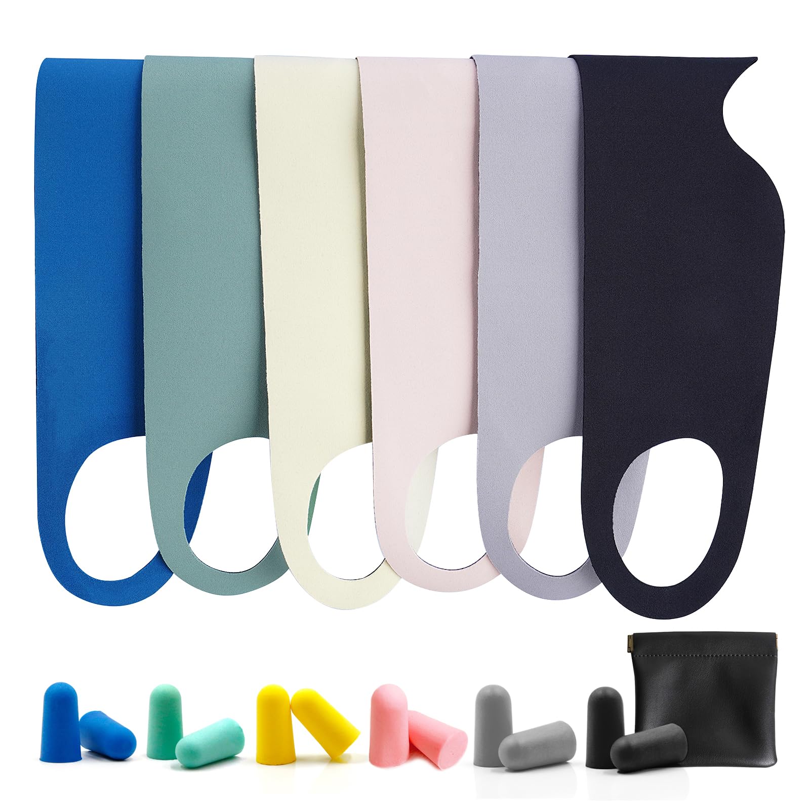 FRESHME6pc Sleeping Mask - Thin Lightweight Eye Mask Blindfold with Ear Loops Ear Hanging Elastic Strap for Men Women Couples Night Time Airplane Travel Yoga with Earplugs