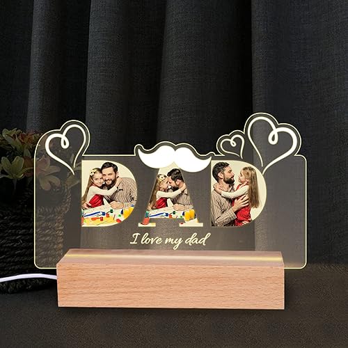 Miniatura 1 de QNTYCT Lámpara de noche acrílica de ilusión personalizada con foto, luz nocturna LED personalizada para papá con marco de texto de imagen, regalos