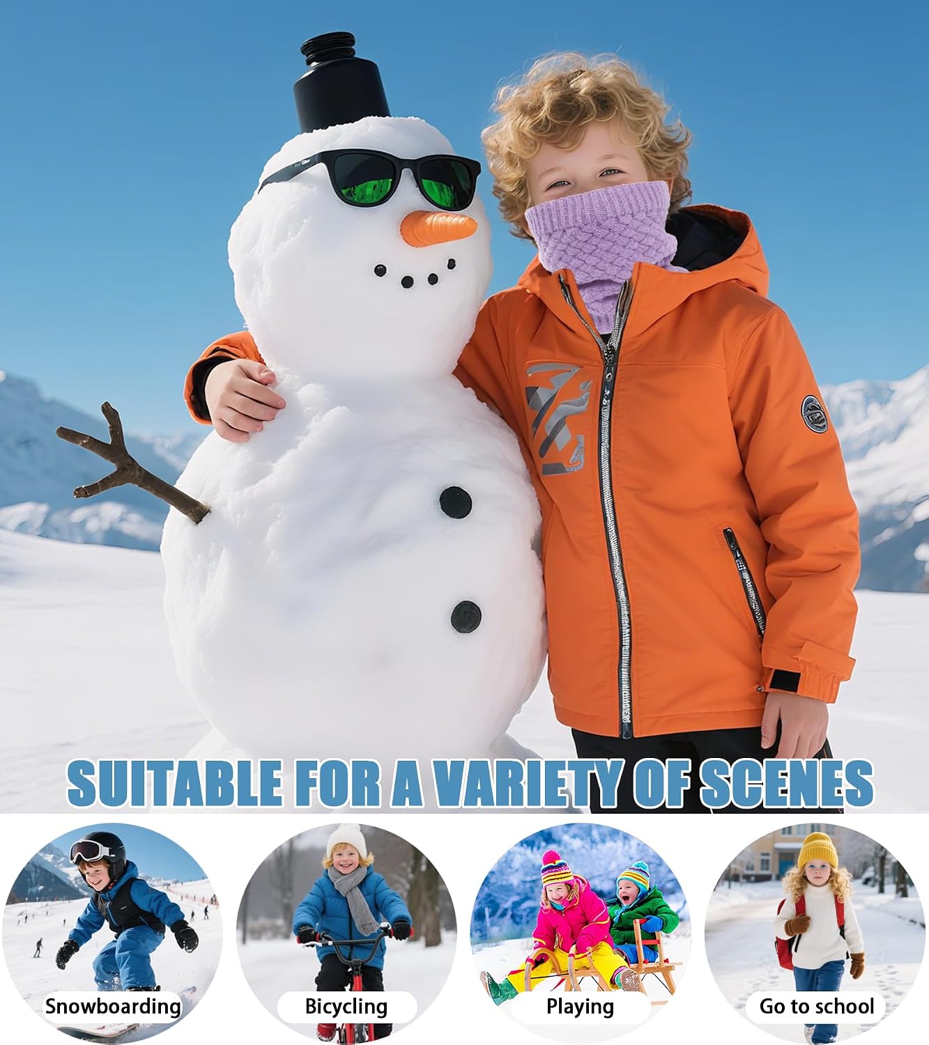 Kids Neck Warmer, Knitted Winter Neck Gaiter for Boys Girls Fleece Lined Infinity Scarf for Cold Weather