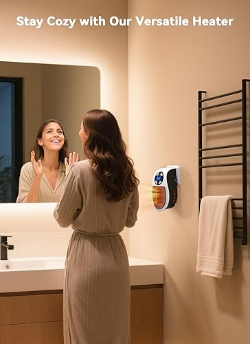 Miniatura 6 de Calentador de espacio pequeño enchufable para uso en interiores de 450 W, calentador eléctrico de pared con control remoto, temporizador de 12 horas