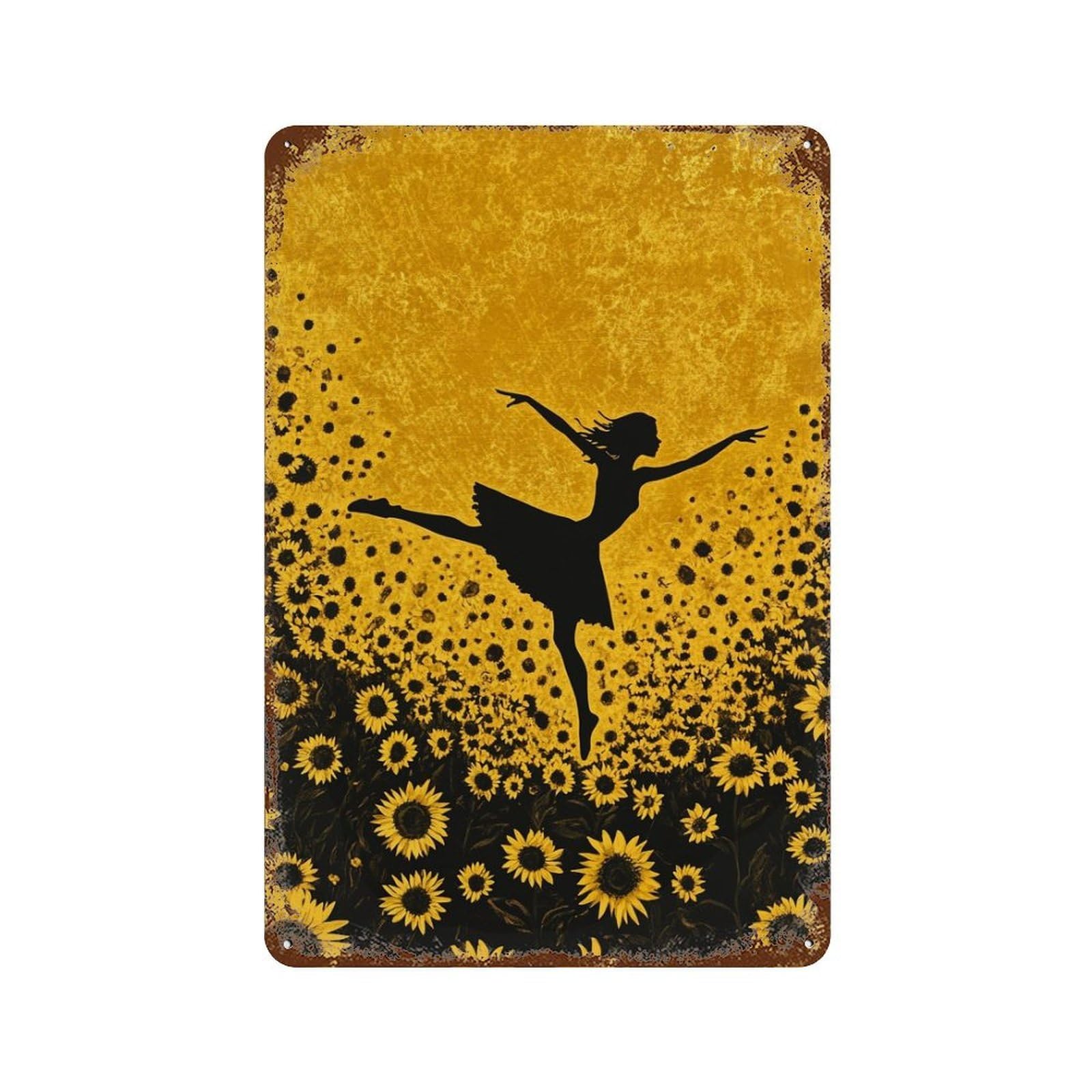 Rust Effect Dancing Sunflower Field Art Print Weathered Tin Sign 11.8"x7.9", Novelty Wall Decor for Office, Studio And Wall Decor