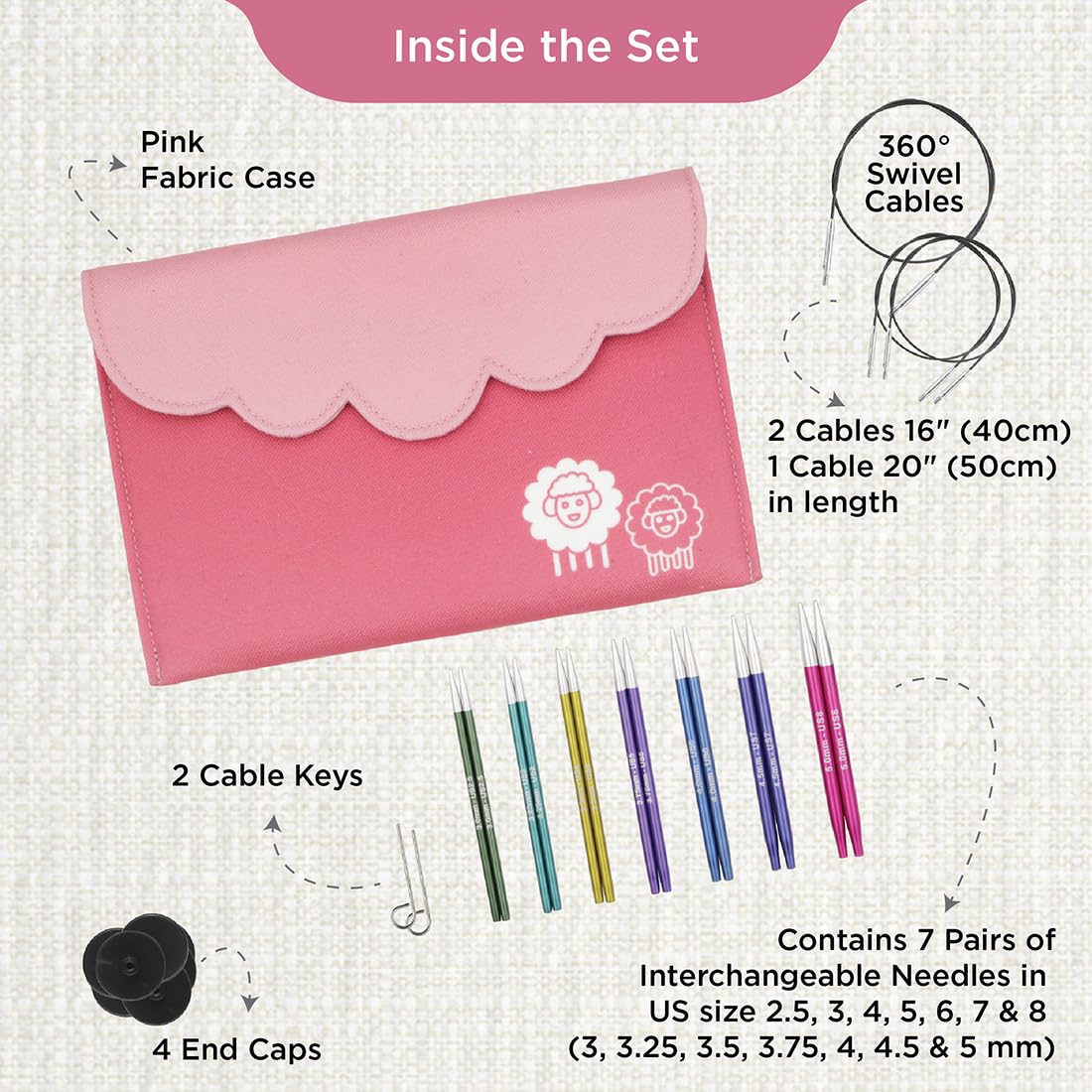 KnitPro Zing Midi Interchangeable Needle Set 4" (10cm), Multicolour, 3-5 mm Midi - Image 2