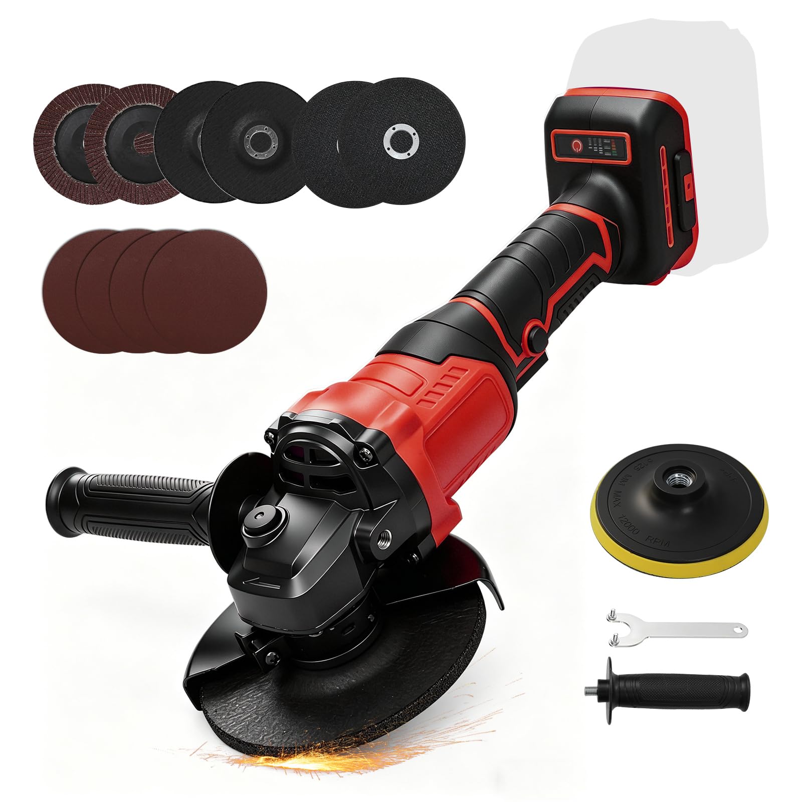 Brushless Cordless Angle Grinder with 125mm Disc Diameter, 125mm Angle Grinder Compatible with Milwaukee 18V Battery, 3-Speed 7000 RPM for Cutting Grinding & Polishing (Yellow)
