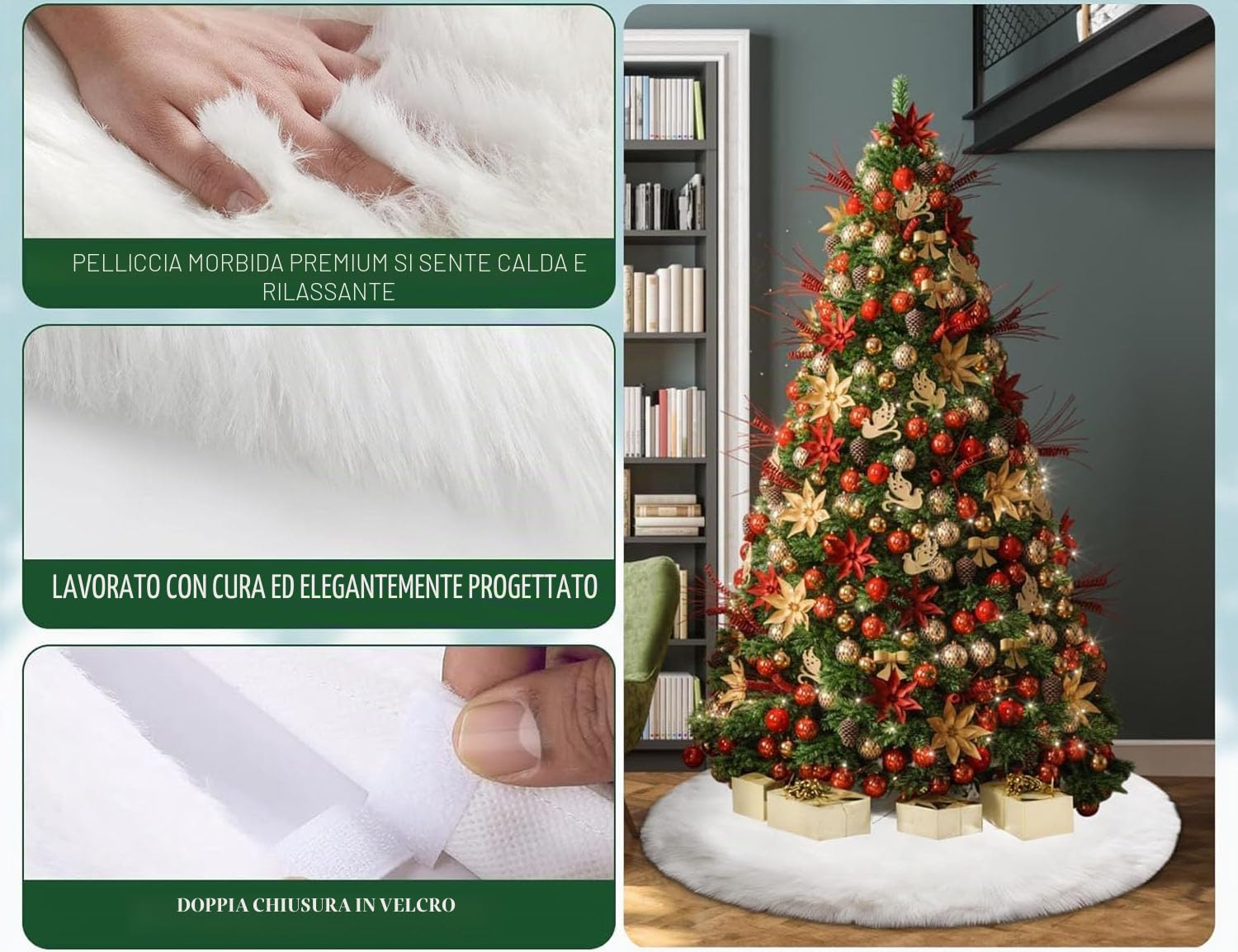 Albero di Natale sotto albero di Natale, grande, diametro 150 cm, rotondo, in peluche bianco, decorazione natalizia, con chiusura, modello beige [165]
