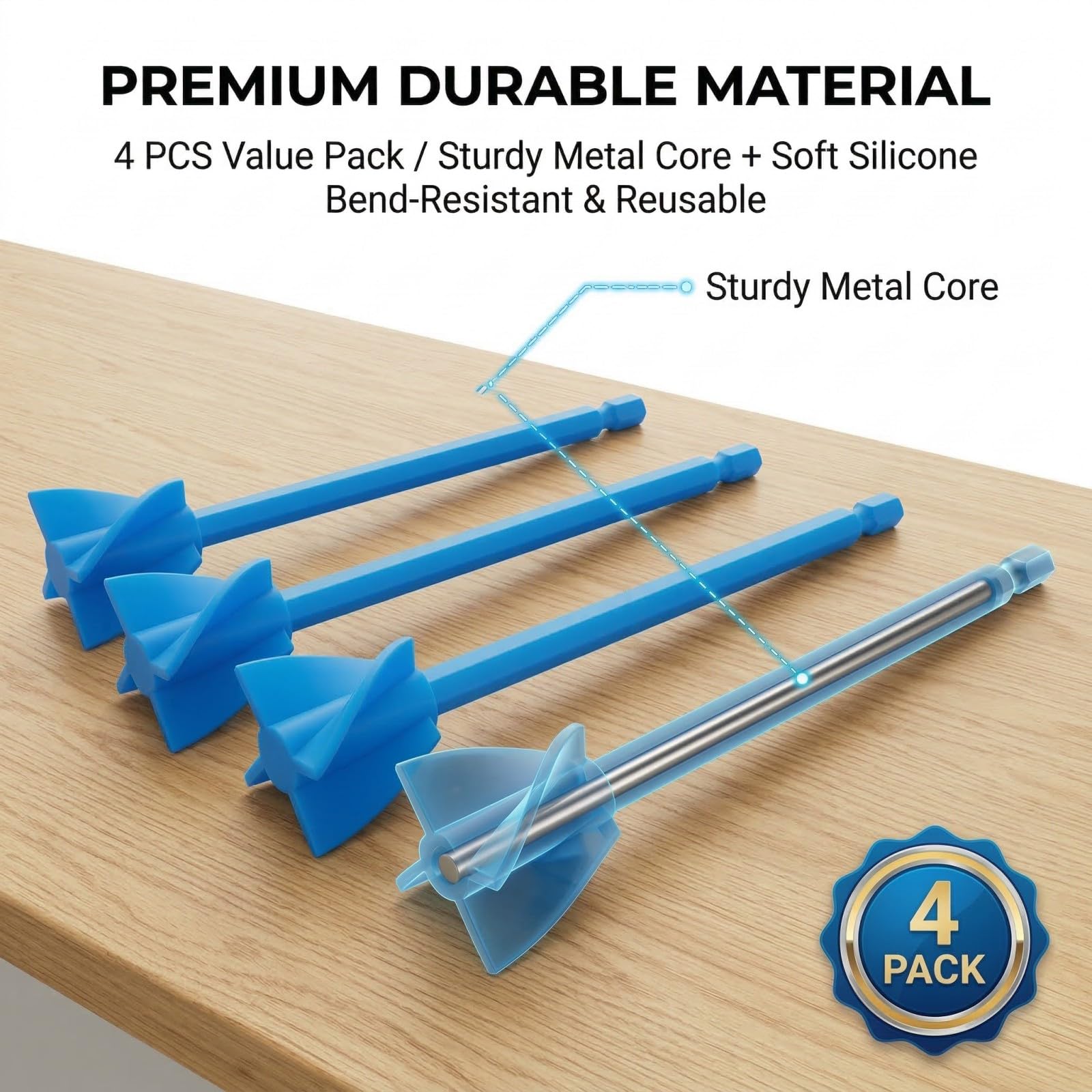 QLK 4 Piezas Mezcladores de Silicona, Paletas de Mezcla para Resina Epoxi para Taladro 1/4, Mezclador de Pintura para Pigmentos y Resina Epoxi, Accesorio Fácil de Limpiar