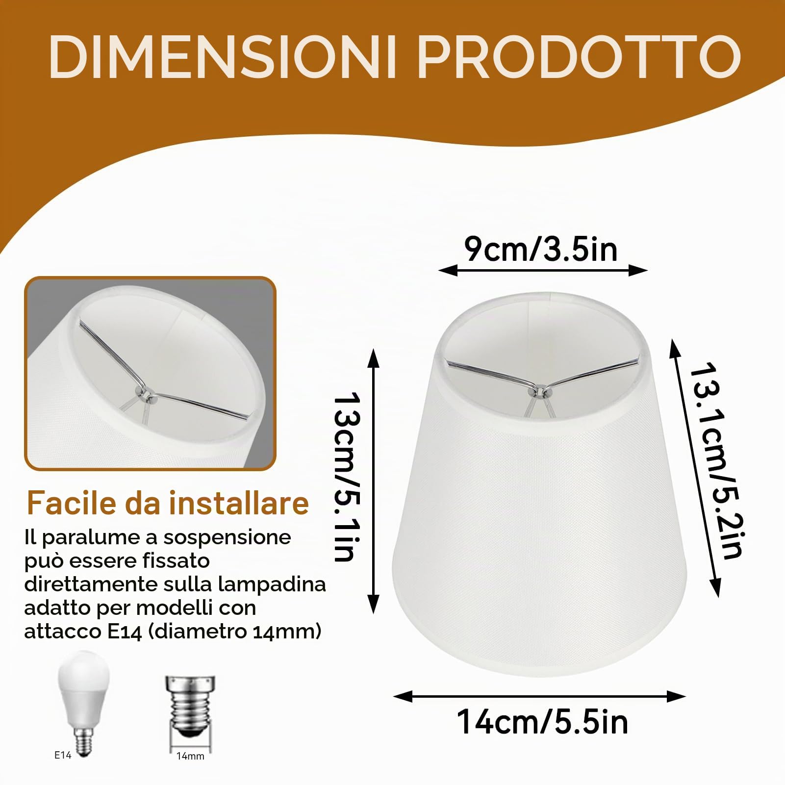 HERCHR set di 6 paralumi a clip per lampade e lampadari classico, Ricambio paralume in tessuto, Piccolo Paralumi realizzato a mano, Paralume Moderno bianco per Lampadario, 3,5 X 5,2 X 5,5 Pollici