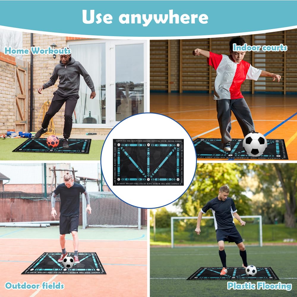Soccer Training Mat with Video Guide & Grip Socks - 47"x32" Non-Slip Agility Footwork Mat for Home/Gym, Improve Ball Control/Speed (All Ages 5-65+)