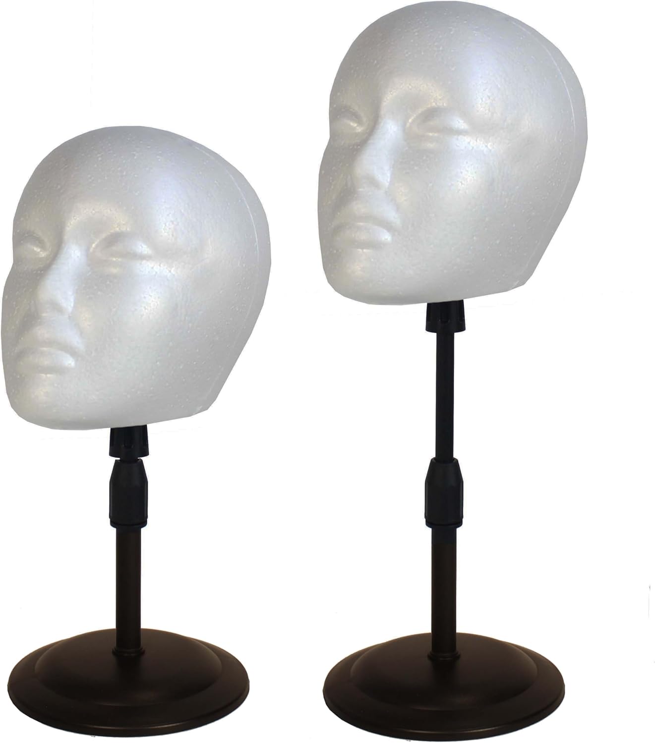 2 PACKS Adjustable wig or hat styrofoam mannequin head holder stand (13”to 17”) white head1