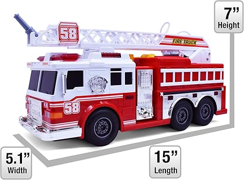 Miniatura 9 de VEBO Camión de bomberos motorizado con luces, sonido de sirena, bomba de agua de trabajo y escalera de rescate giratoria, eléctrico, motorizado,