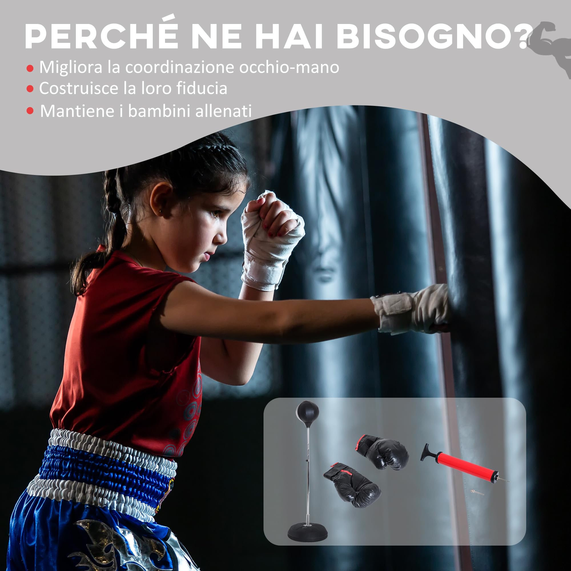 HOMCOM Punching Ball da Terra per Adulti, Sacco da Boxe da Terra con Base Riempibile, Pompa ad Aria e Guantoni, Altezza Regolabile da 126-144 cm, Speed Bag per Home Gym Casa e Palestra, Nero