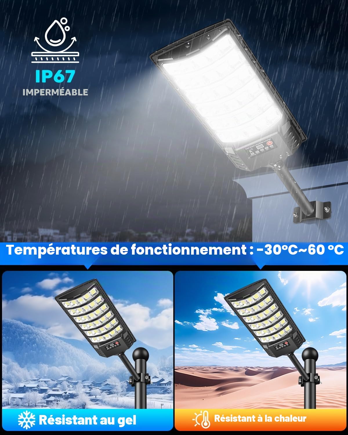 LEKIA Lampe Solaire Extérieur, 1000W Puissant Lampadaire Solaire avec Capteur de Mouvement et Télécommande, 6000K IP65 Étanche Spot Solaires Éclairage pour Jardin Cour Parking (2 Pièces)