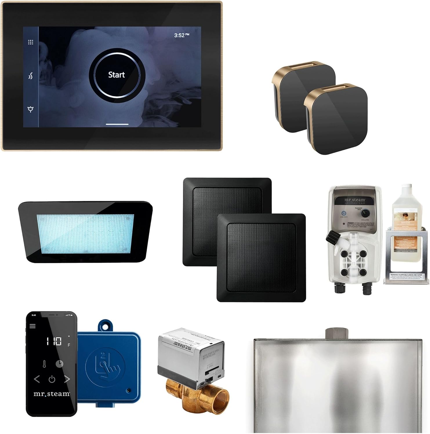 XDream Max Steam Generator Control Kit/Package with Brushed Bronze Bezel in Glass Black