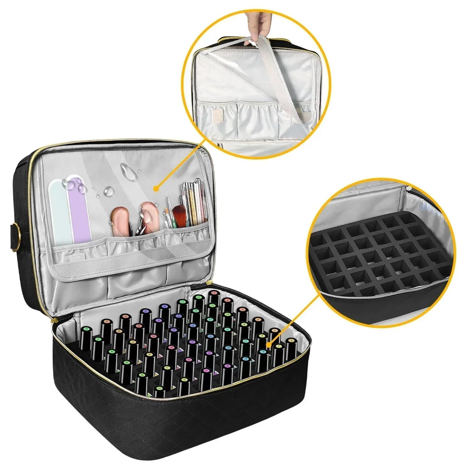 Almacenamiento De Esmaltes Uñas Organizador Esmalte Maletin Manicura para Almacenar Herramientas(Black)