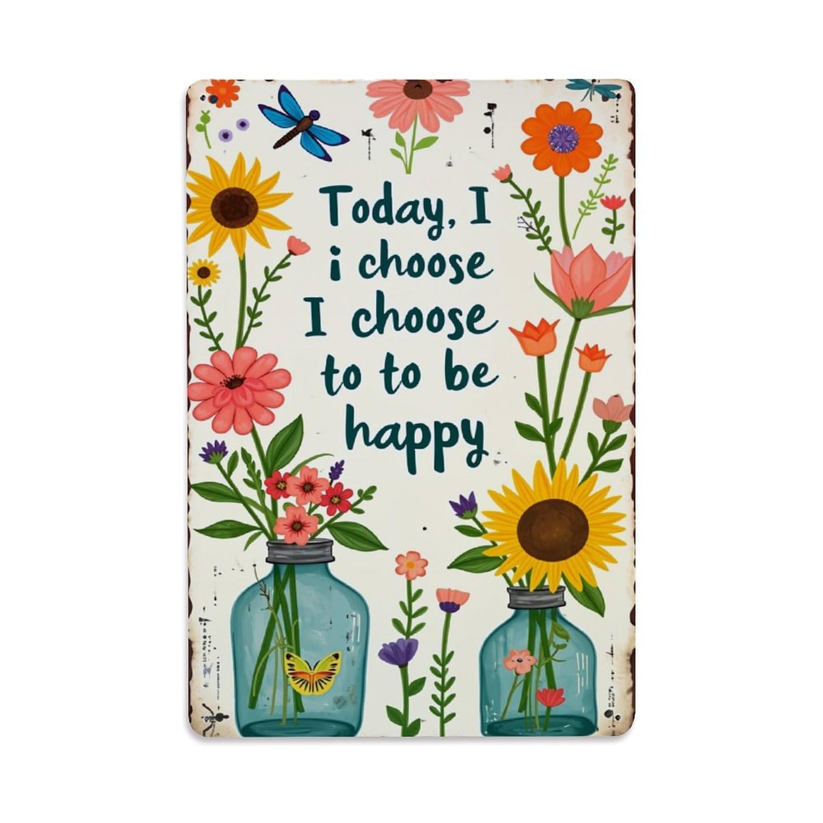 Jdyaojiesheng Vintage Floral Vases Butterflies Sunflowers Text Tin Sign Retro Metal Wall Decor Metal Poster, Home Bar Garage Farmhouse Cafe Wall Art Decoration 8X12inches
