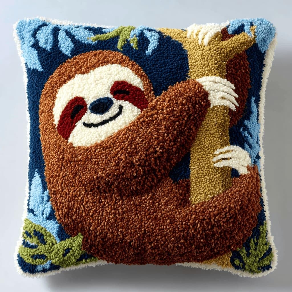 AxiangziK Latch Hook Cushion Kits,Sloth DIY Needlework Pillow Cover Cushion Rug Making Kit,17X17Inch Handmade Embroidery Kits, Decorative Throw Pillow Cover for Sofa Cushions, Bedroom Decor