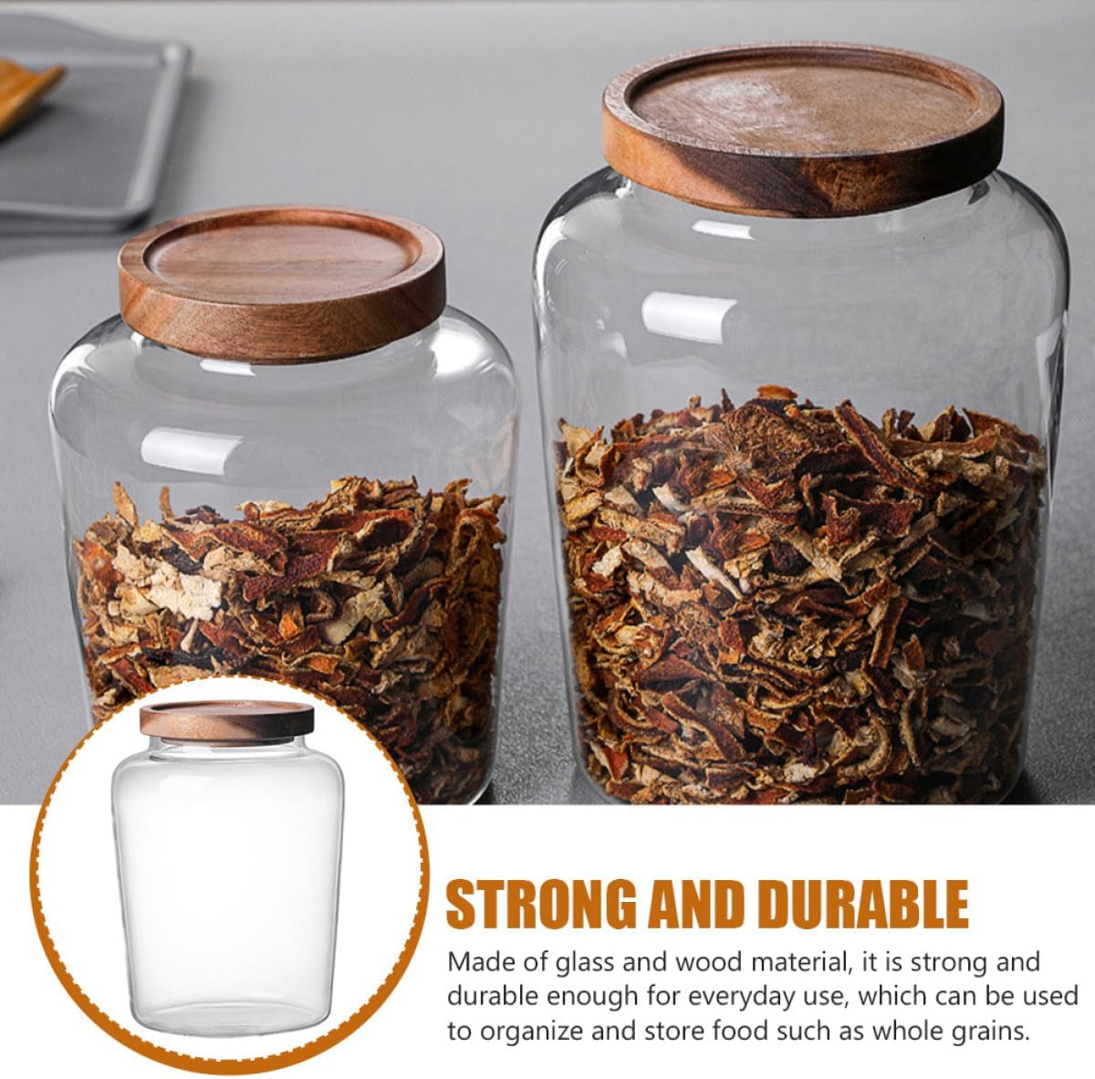 BESTonZON Glass Sealed Jar with Wooden Lid Large Glass Tea Canister Airtight Food Storage Container for Pantry for Grains and Tea