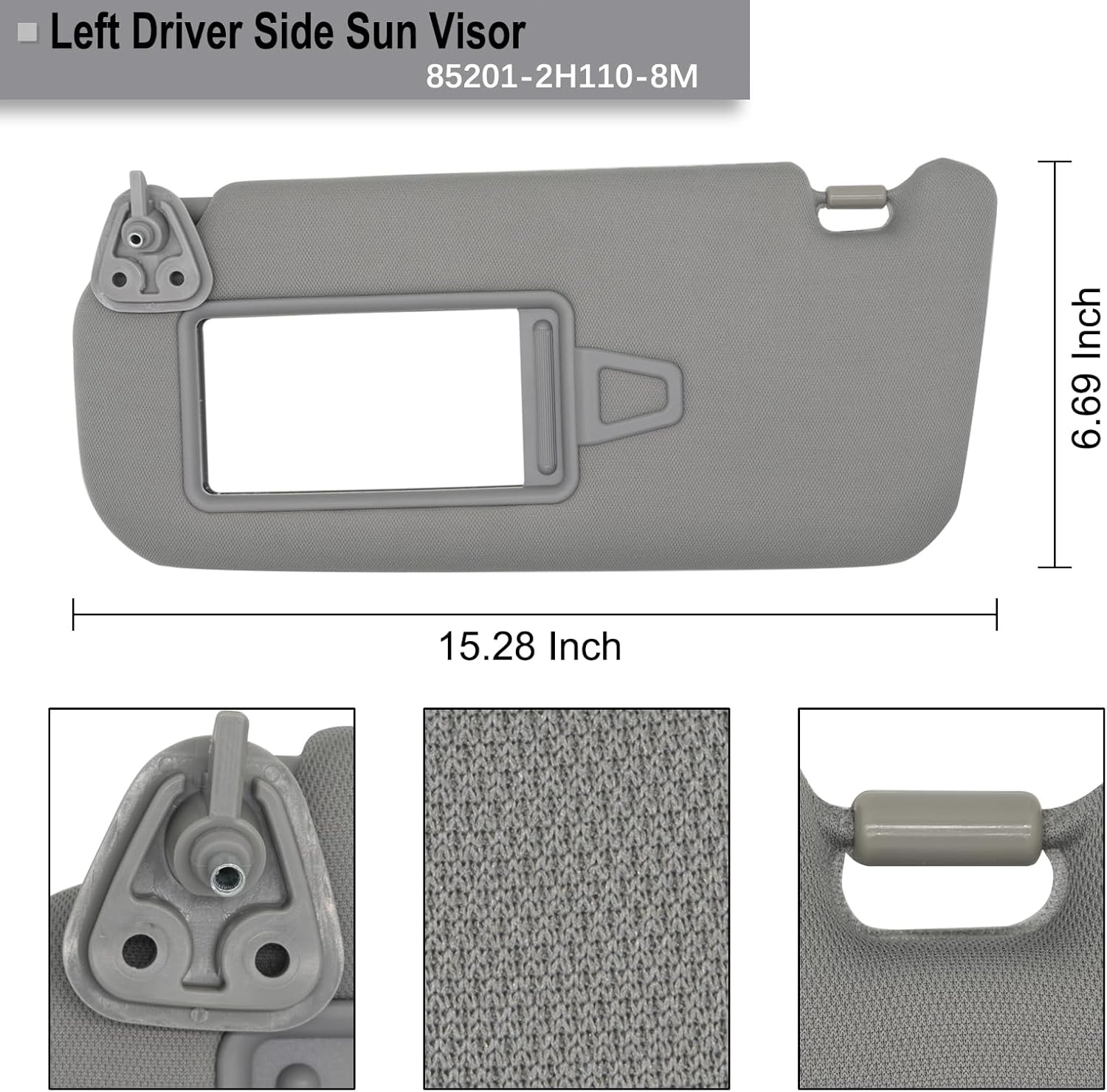 NHILES Driver & Passenger Side Sun Visor Fits for Hyundai Elantra 2007 2008 2009 2010 Replacement Sun Shade # 85201-2H110-8M 85202-2H110-8M (Gray)