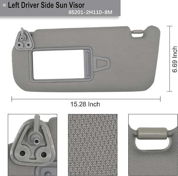 Left Driver Side Sun Visor Fits for Hyundai Elantra 2007-2010 W/O Light | GRAY,85201-2H110-8M
