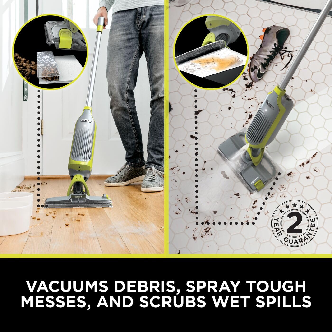 Shark VacMop 2 en 1 trapeador de vacío inalámbrico para suelo duro, 6 recambios de almohadillas desechables, limpiador de suelos multisuperficie de 355 ml, ligero 1,5 kg, almohadillas desechables sin