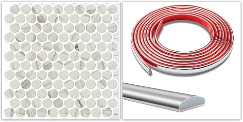 Penny Round Peel and Stick Backsplash+ borde de azulejos plateado para despegar y pegar