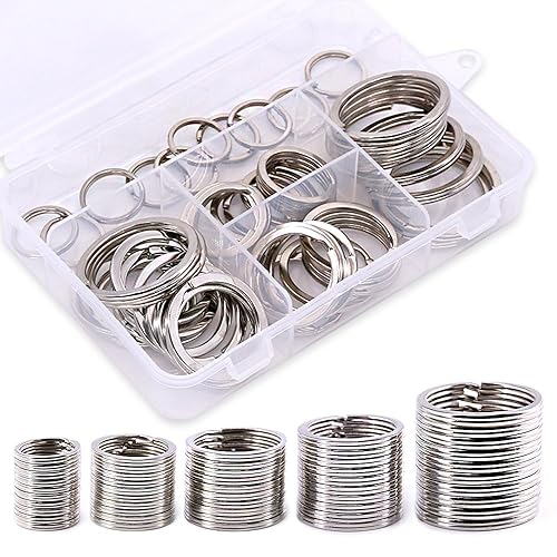 Swpeet 60 Pcs Assorted Multi-Purpose Metal Keychain Rings Split Keyrings