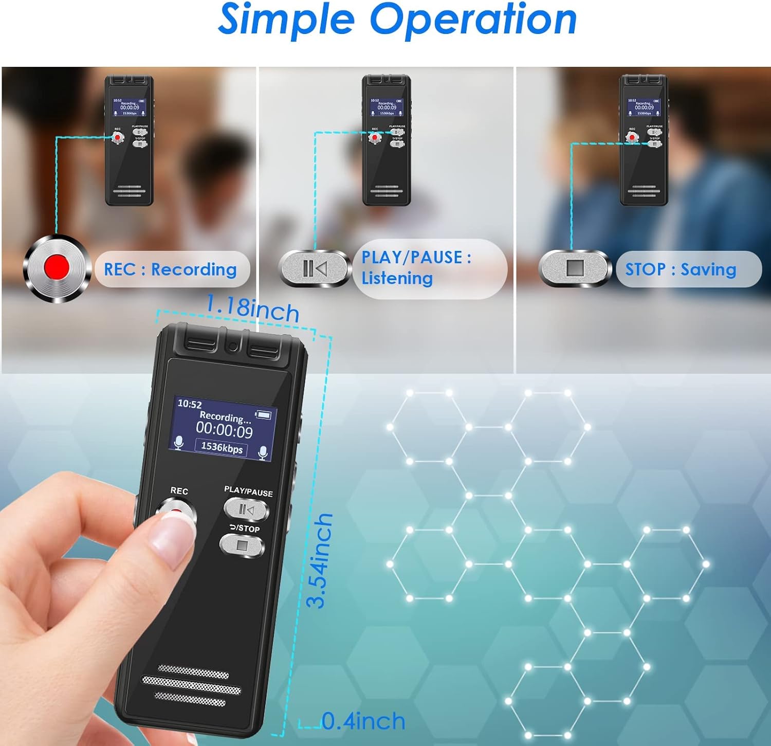 aiworth L15 showing simple operation for recording, playing, and saving
