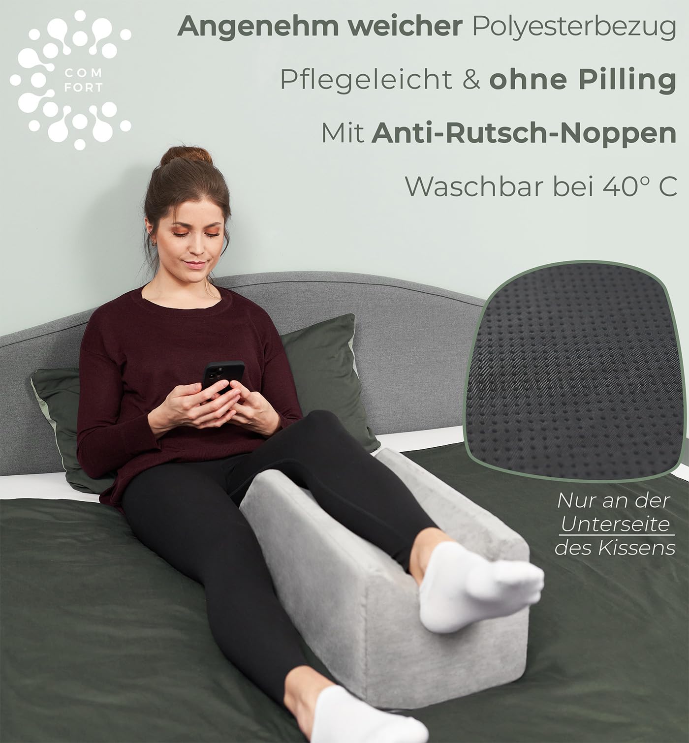 WELL B4 Venenkissen zum Beine hochlagern - Beinhochlagerungskissen, Beinauflage, Keilkissen, Stützkissen für Beine & Knie ideal als Lymphkissen, Venenkeil oder Beinkissen