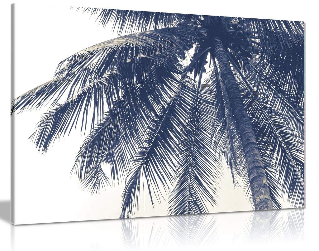 Panther Print White Black & Coconut Tree Canvas Wall Art Picture Print (36X24)