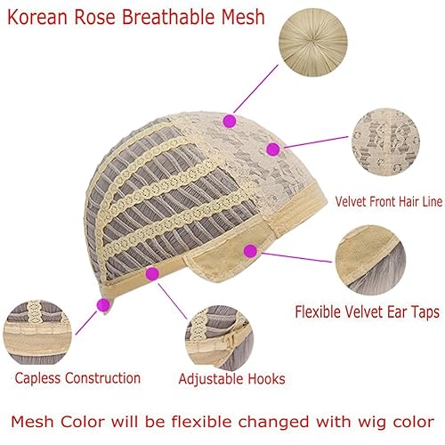 Miniatura 7 de Peluca de cosplay suave de 18 pulgadas, color azul claro, rosa, degradado, estilo japonés Harajuku + gorra sin gorro