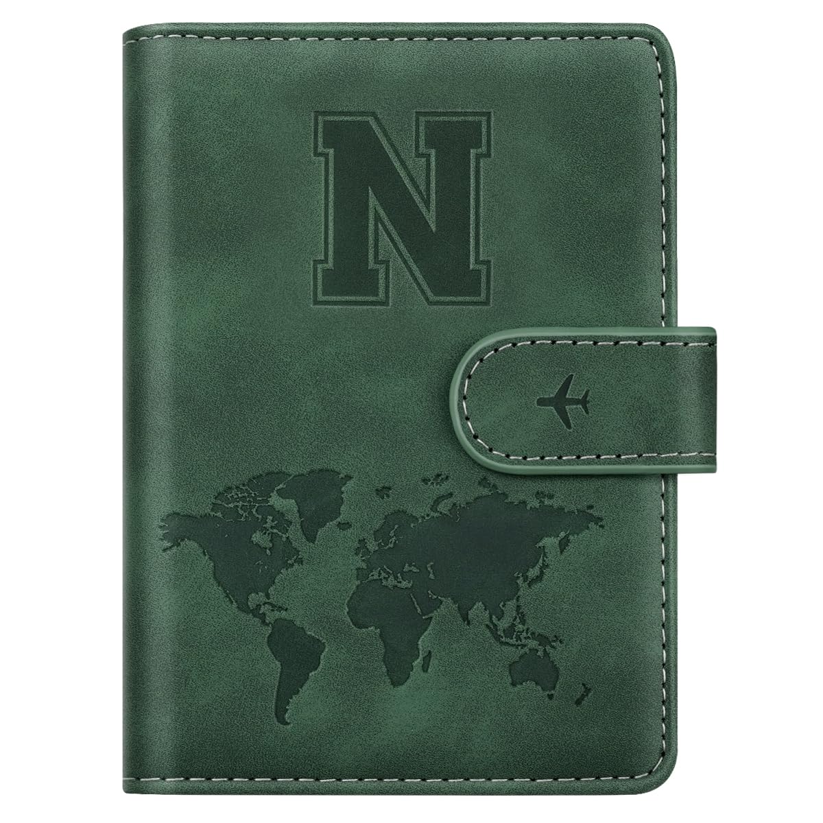 Passport Holder Wallet Cover Personalized Letter A-Z Travel Wallet RFID Blocking Passport Cover Wallet Case for Travel Passport Book Holders for Women and Men, Pine Green, N, Personalized Letter-image-16
