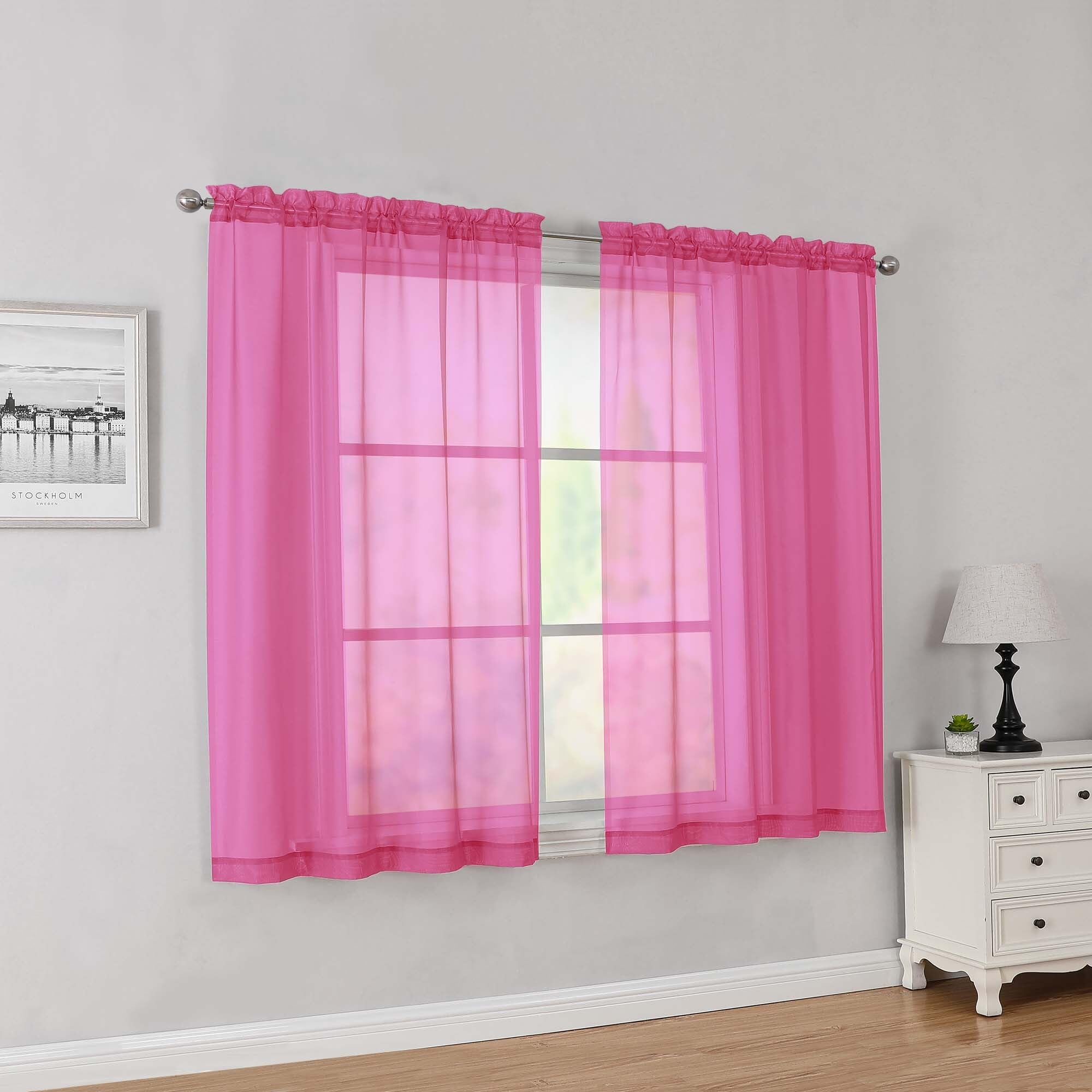 Simplebrand Hot Pink Short Sheer Curtains 45 Inch Length 2 Panels