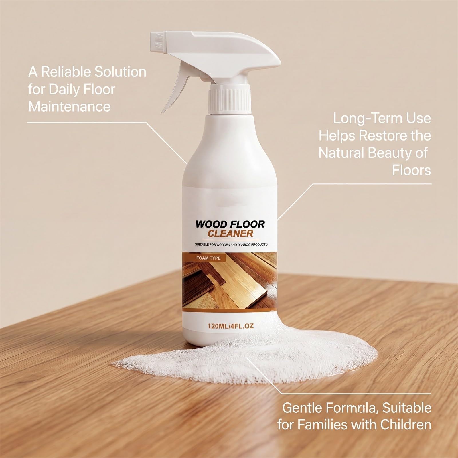 Limpiador de suelos, limpiador de suelos de madera dura, spray de limpieza de suelos para suelos de madera dura y laminados, sin enjuague, sin residuos, fórmula de secado rápido para el hogar (5