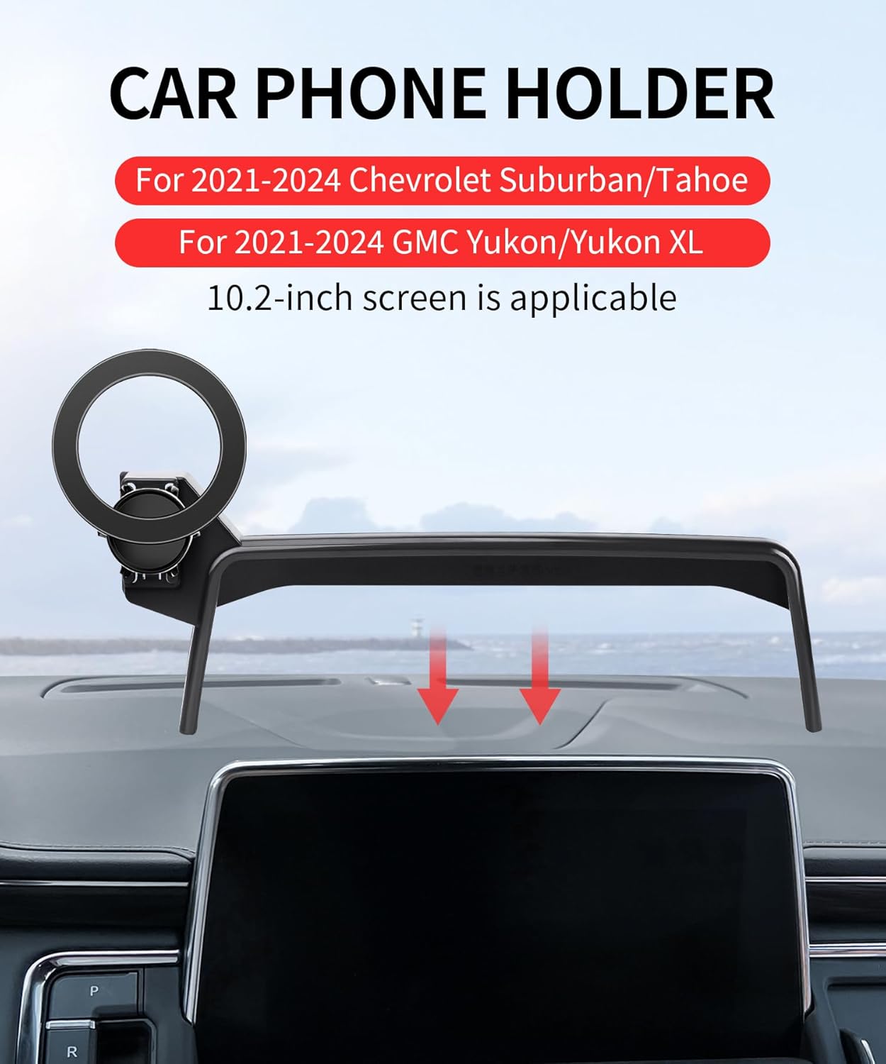 MaserWeller Car Phone Holder for 2021-2024 Chevrolet Suburban/Tahoe/GMC Yukon/Yukon XL Accessories 10.2-inch Screen Fixed Clip, 360° Rotation Phone Mount Compatible with MagSafe, Cell Phone Holder - Image 2