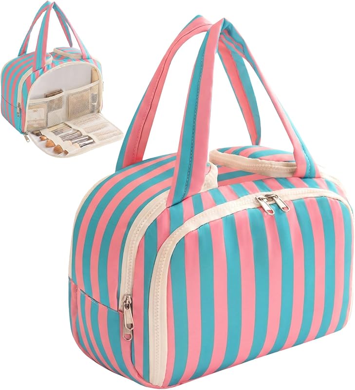 Necessaire de viagem listrada Interesse com compartimentos e porta-pincéis, 1 unidade
