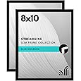 Americanflat 8x10 Picture Frame with Shatter-Resistant Glass - Streamline Collection - Thin Border Picture Frame for Tabletop and Wall Display - Hanging Hardware and Easel Stand Included - Mahogany