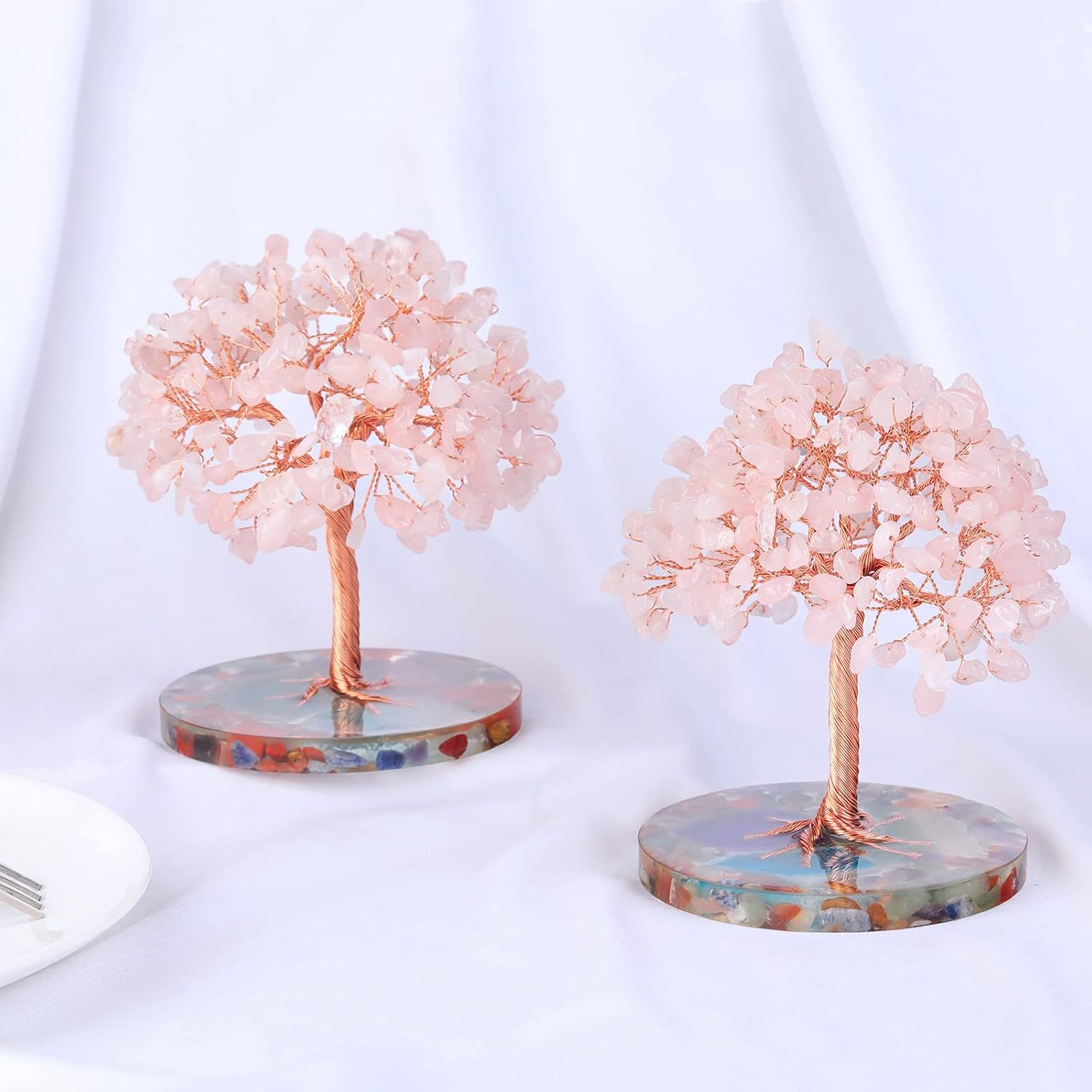 ZenBless 7 Chakra Healing Crystal Stones Tree, Rose Quartz Leaf Wire Wrapped on Natural Agate Slice Base, Home Office Desk Living Room Feng Shui Decoration for Wealth and Luck - Image 9