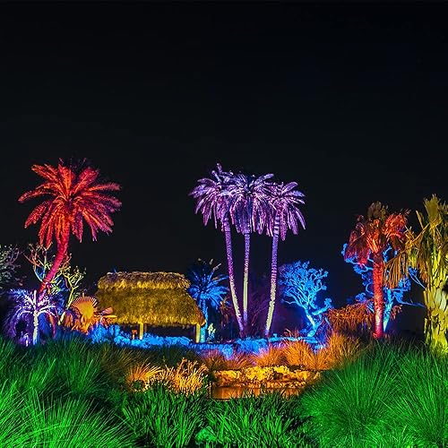 Miniatura 7 de Cheopha Iluminación de paisaje de bajo voltaje que cambia de color, 12 V, bombilla LED RGB MR16 reemplazable de 5 W, blanco cálido y 15 colores,