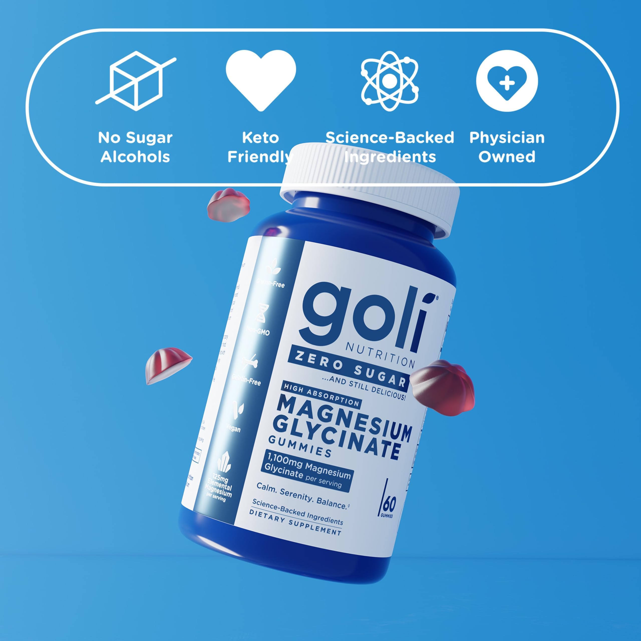 Goli Zero Sugar Magnesium Gummies - 125mg Magnesium (from Magnesium Glycinate) with Vitamin D - No Artificial Sweeteners, No Sugar Alcohols - Vegan, Keto-Friendly, Gluten-Free — Amazon image 4