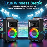 Vista 5 de JYX Máquina de karaoke con 2 micrófonos inalámbricos, woofer de 10 pulgadas, 500 W, potencia máxima, altavoz Bluetooth portátil grande con ajuste