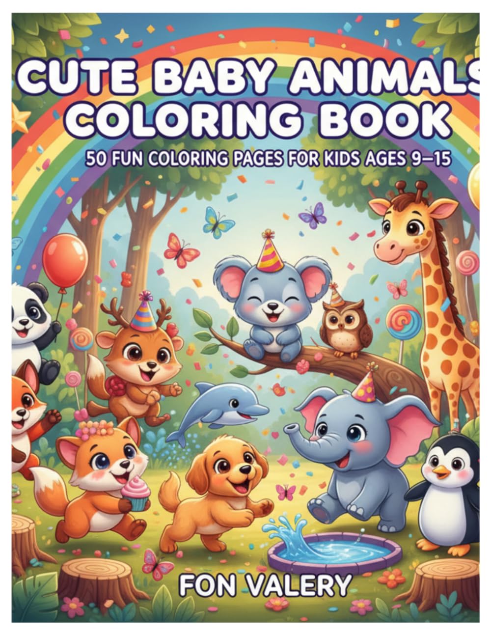 CUTE BABY ANIMAL COLORING BOOK: 50 Fun Pages for Kids Ages 6–12