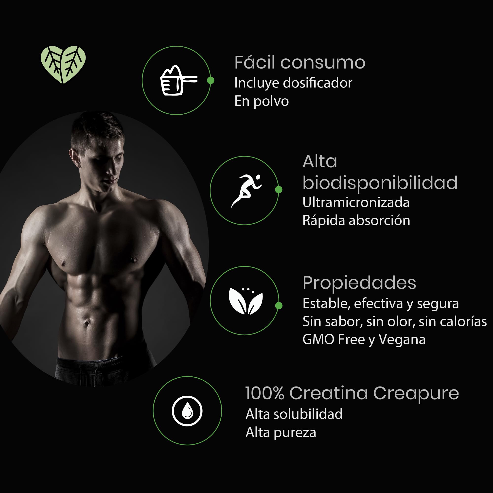 Foodelis Creatina creapure 500g en polvo - 100% creatina monohidratada creapure - Sin sabor, No-GMO, Pura sin aditivos -Incluye dosificador - Alta solubilidad