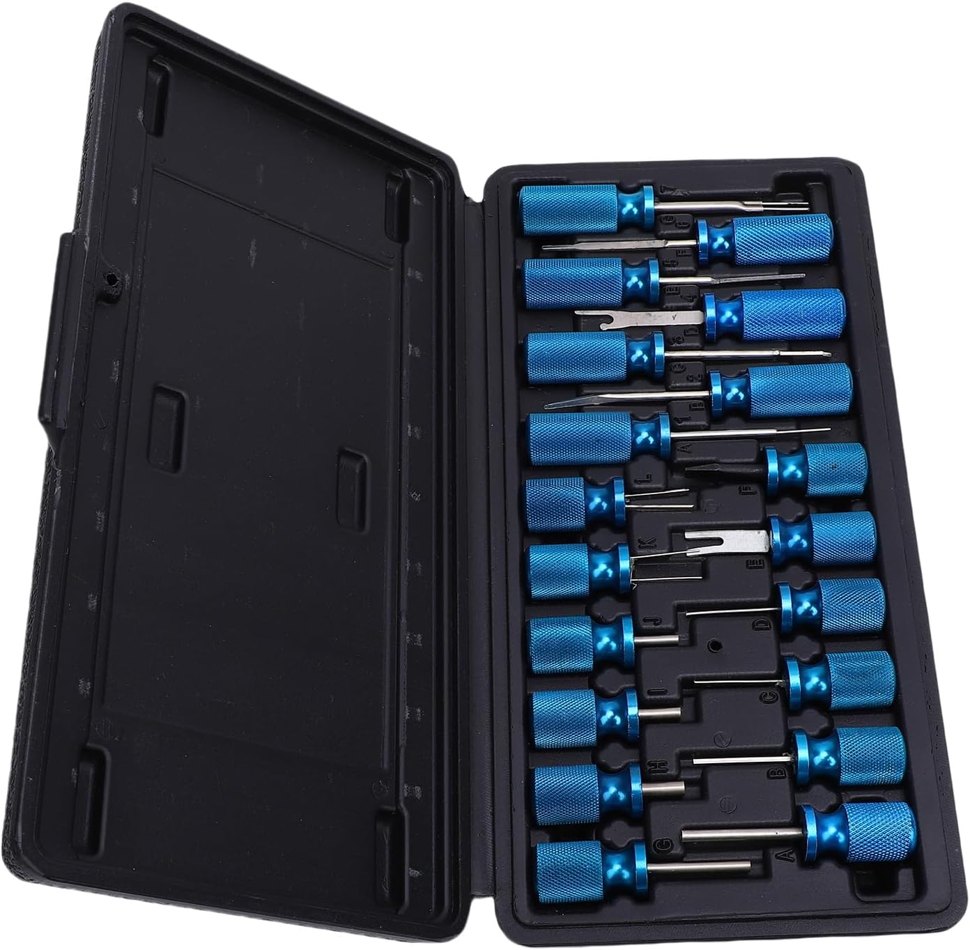 Jiawu Universal Terminal Release Kit, 19 Piece Electrical Connector Removal Tool Set for Most Vehicles with Knurled Aluminum Handle Plastic Storage Box
