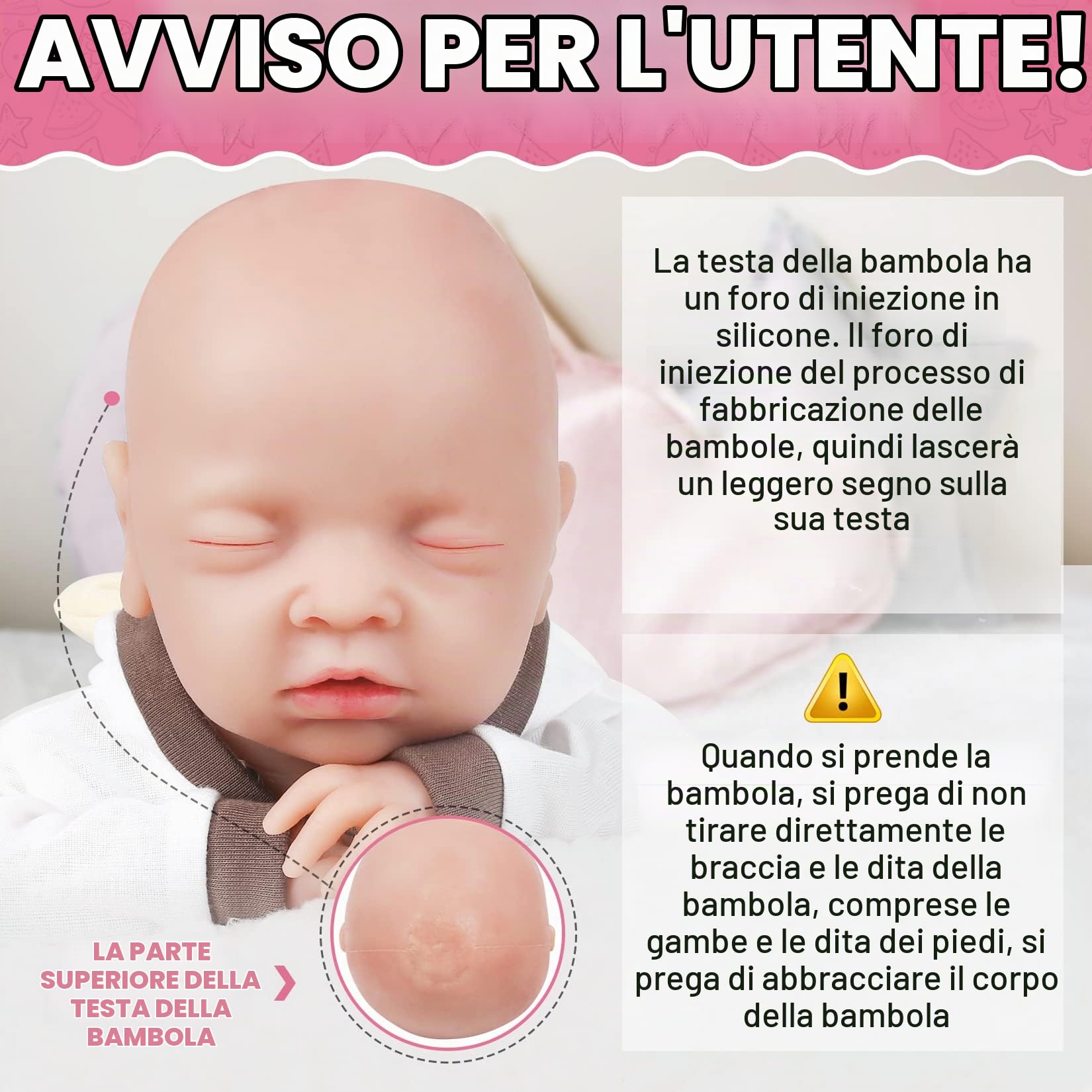 Vollence Bambola Neonato Realistica con Occhi Chiusi da 46 cm in Silicone, Corpo Interamente in Silicone, Pesa, Bambola Neonata Morbida e Realistica Ragazza, Natale o Compleanno