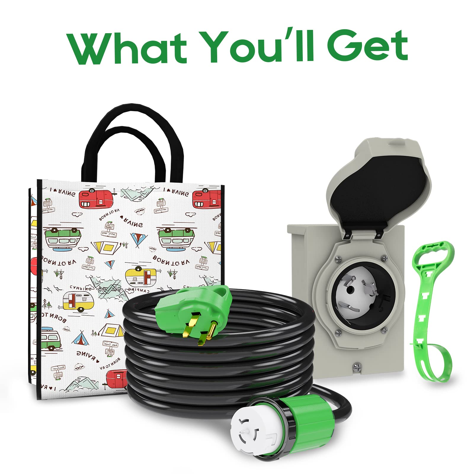 RVINGPRO 50 Amp Generator Cord 15FT and Pre-Drilled Power Inlet Box Waterproof Combo Kit, NEMA 14-50P to SS2-50R Generator Extension Cord with NEMA SS2-50P Generator Inlet, ETL Listed