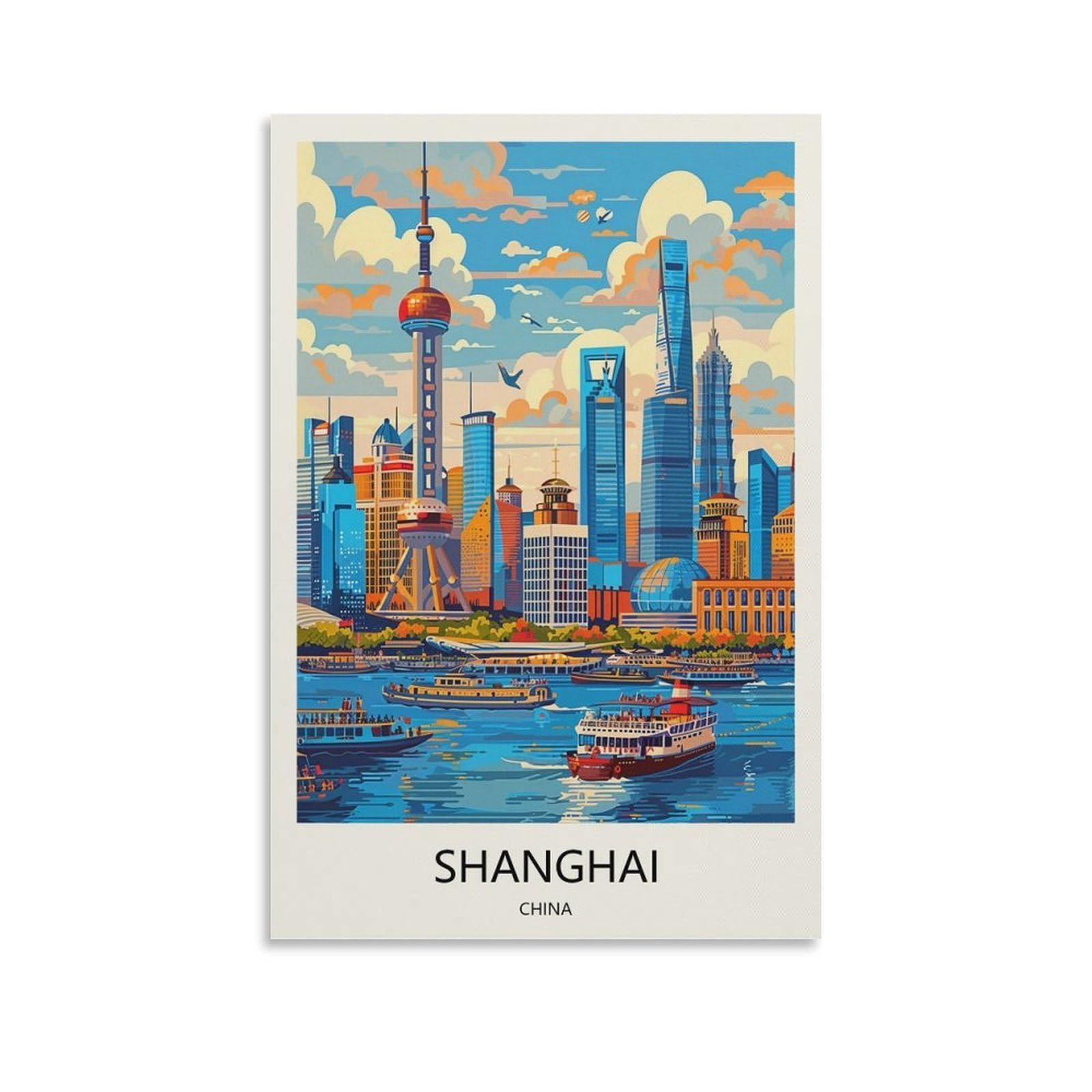 YJNENG Canvas Art Picture Shanghai China Wall Decor Art Painting Posters Modern Family Decorative Poster 12x18inch(30x45cm)