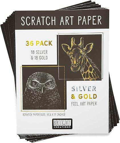 Miniatura 3 de Bright Creations Papel de arte para rascar, 8.5 x 11 pulgadas, 38 piezas, lámina dorada y plateada, papel de arte metálico para rascar con lápices y