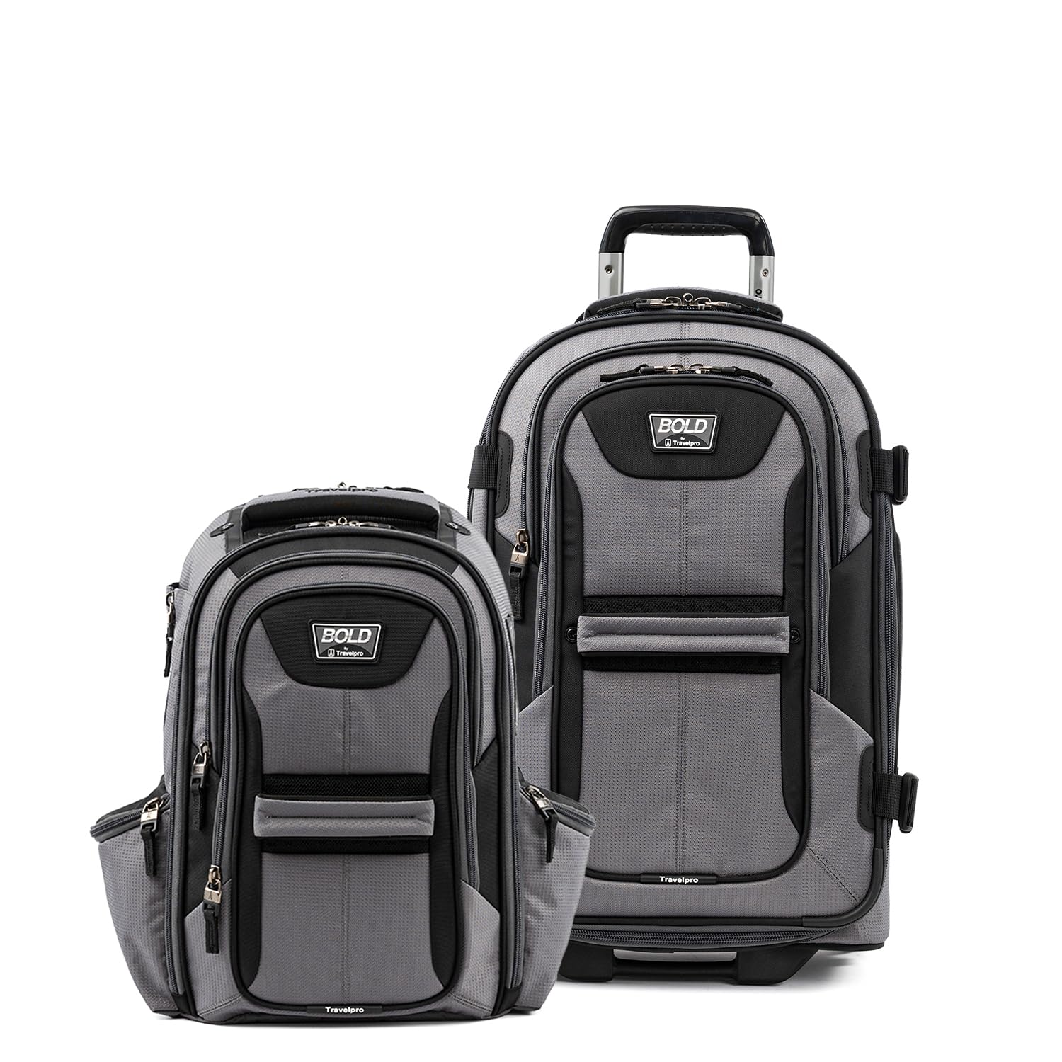 Travelpro Bold Softside 2-Piece Set — Expandable 2-Wheel Upright Carry-On Luggage with Backpack, Grey/Black