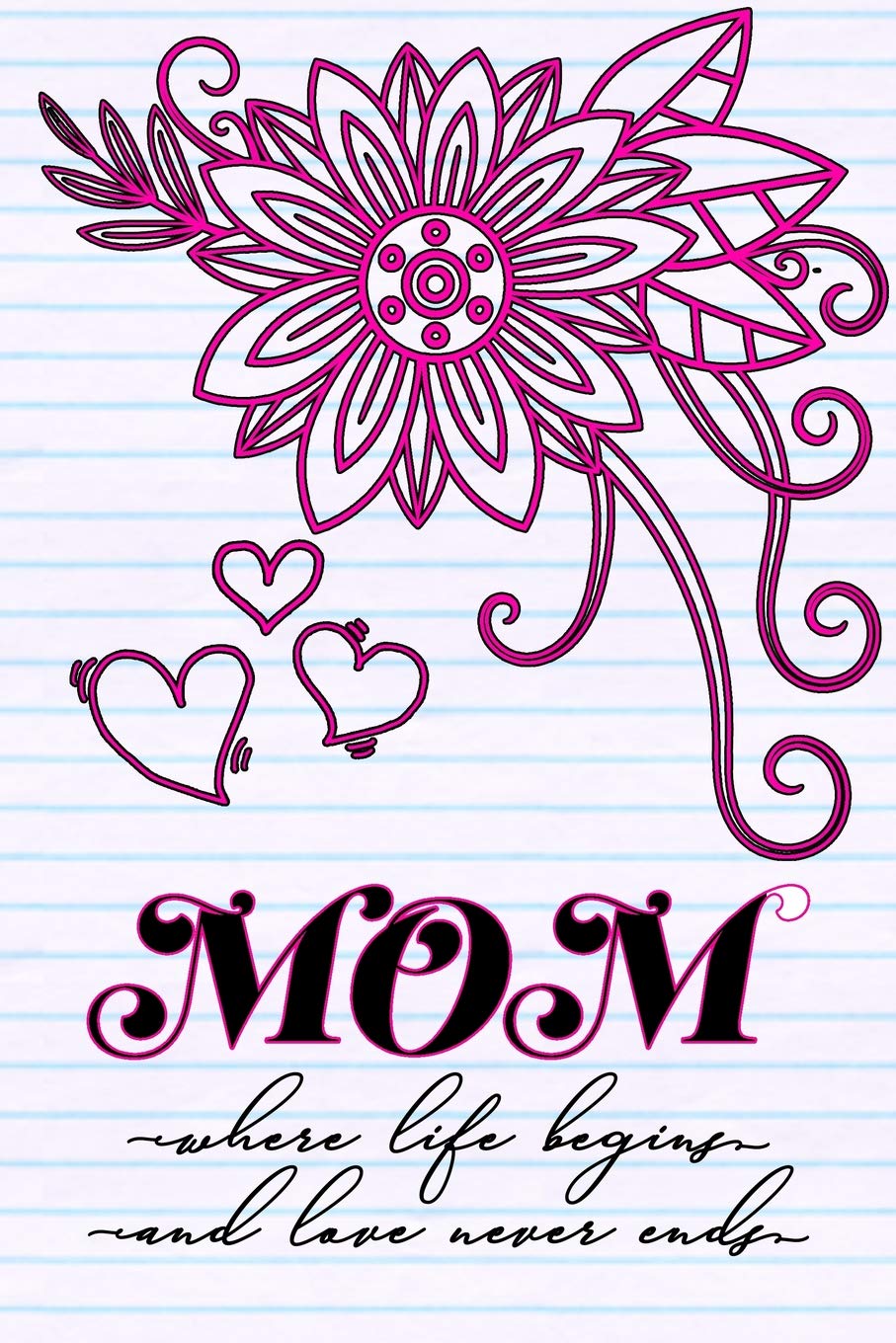 MOM Where life Begins and Love Never Ends: 6x9 Medium Ruled 120 Pages Notebook Journal
