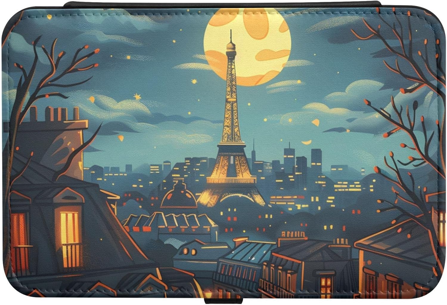 Jewelry Box for Women,Poster in Paris France at Night Small Jewelry Organizer Storage Case, PU Leather Display Jewelry Holder