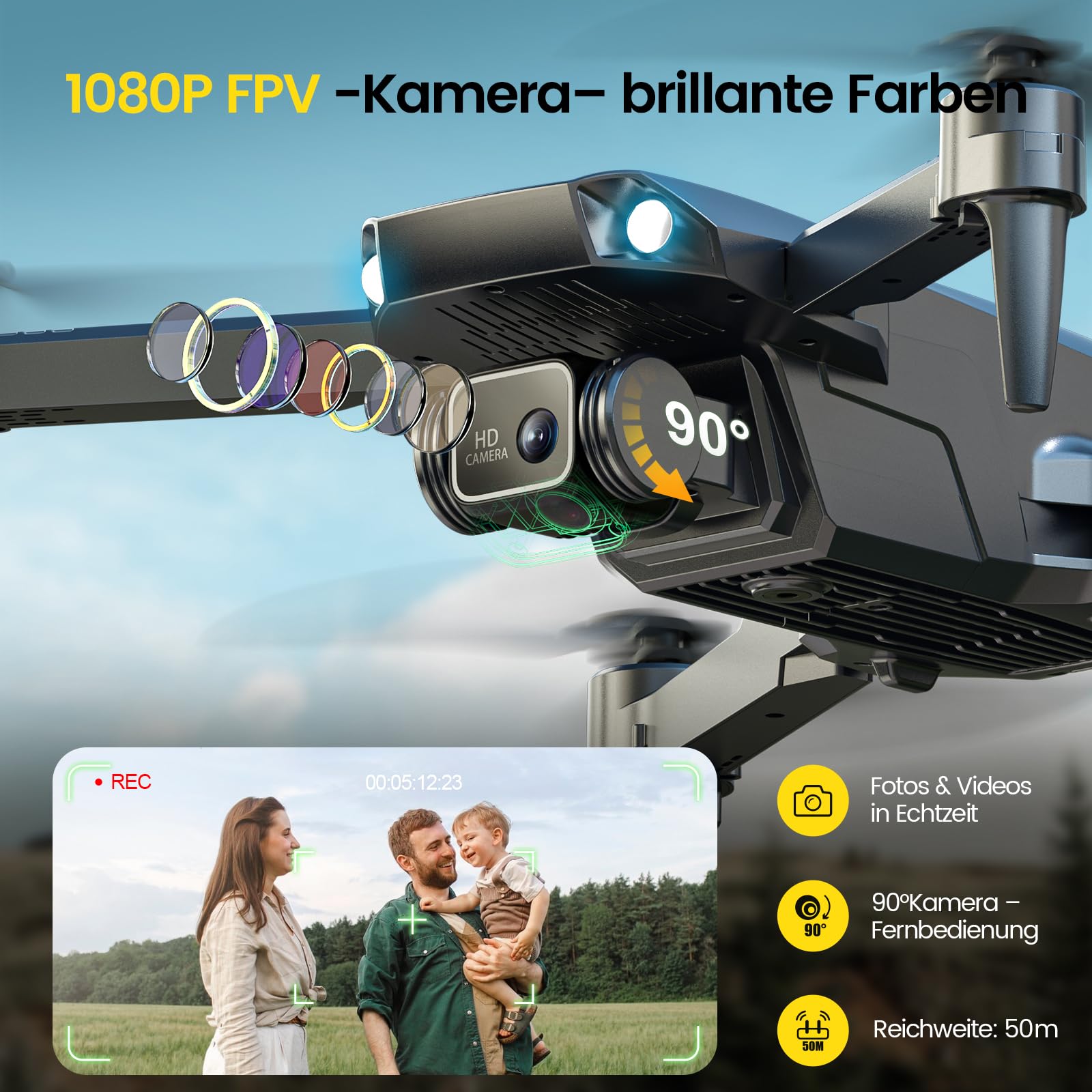 Holy Stone HS290 Drohne mit Kamera 1080P für Kinder & Anfänger | Optischer Fluss, Gesten Selfie, Tap Fly, Kriesflug, 3 Geschwindigkeitsstufen, 2 Akkus, Faltbares Design